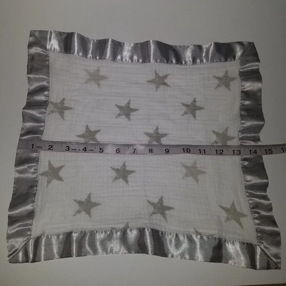 Aden & Anais Gray Stars Square Muslin Lovey Silver Satin Trim
